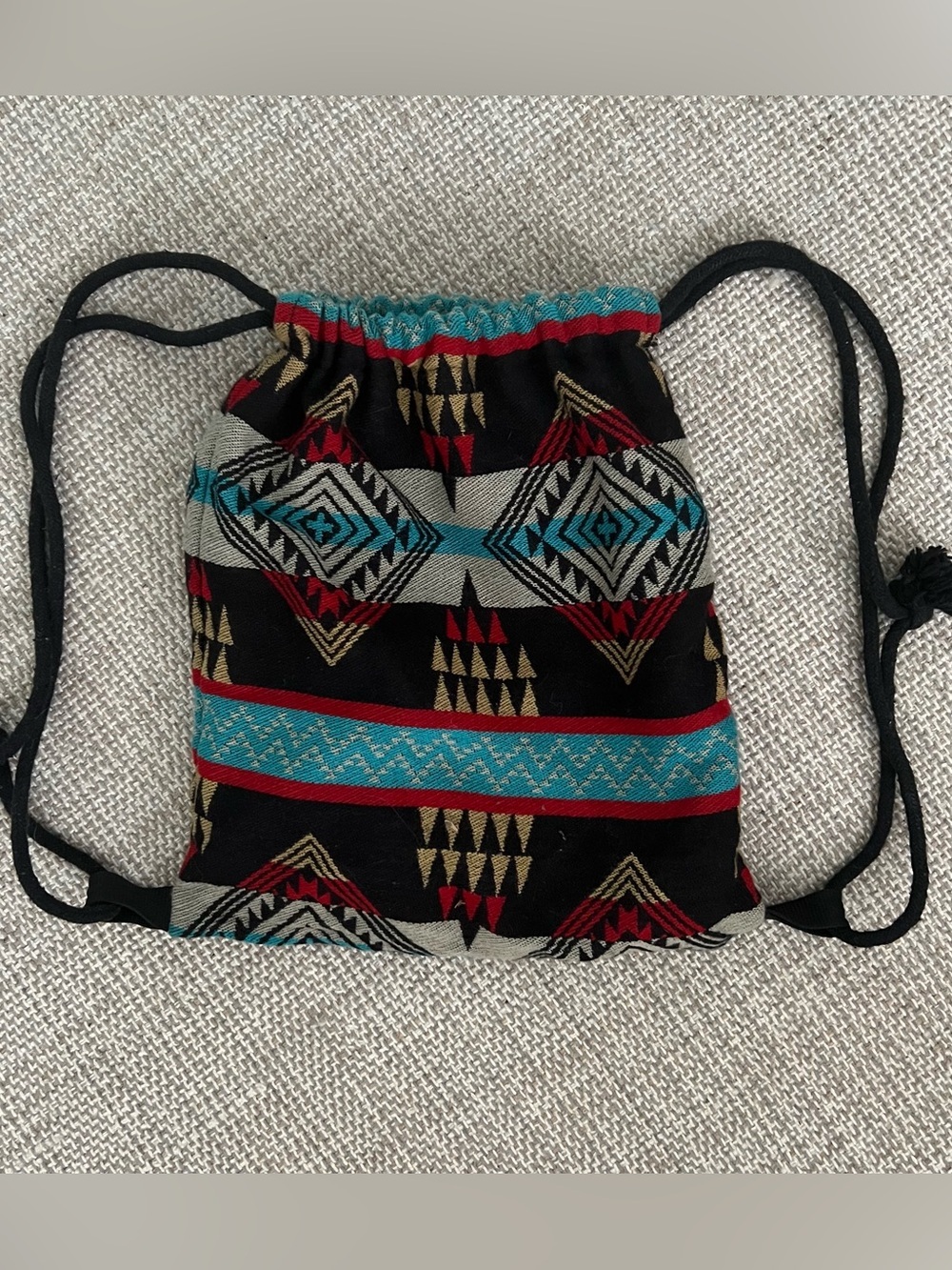 Boho Aztec Print Drawstring Backpack